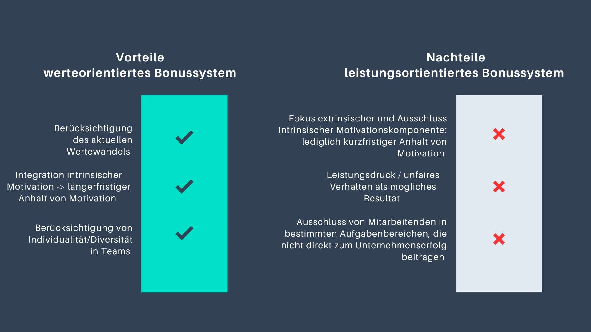 Vorteile & Nachteile Werteorientiertes vs. leistungsorientiertes Bonussystem