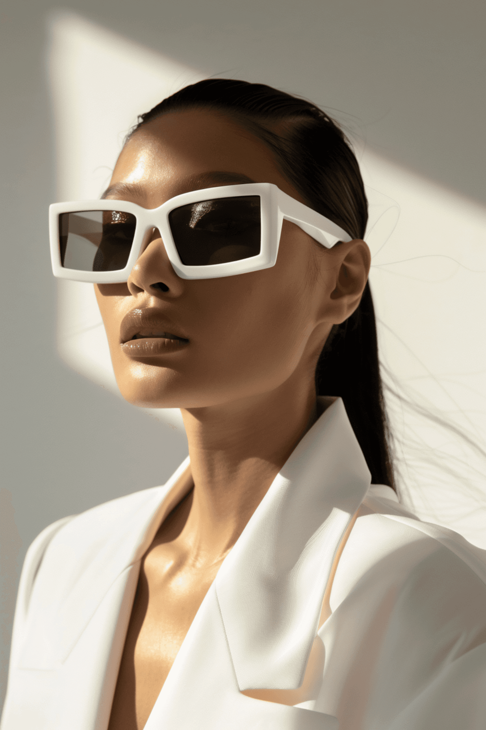 A person cleaning a polished wooden table in a minimalist room with neutral tones, featuring a vase, wooden bowl, and a textured table runner.