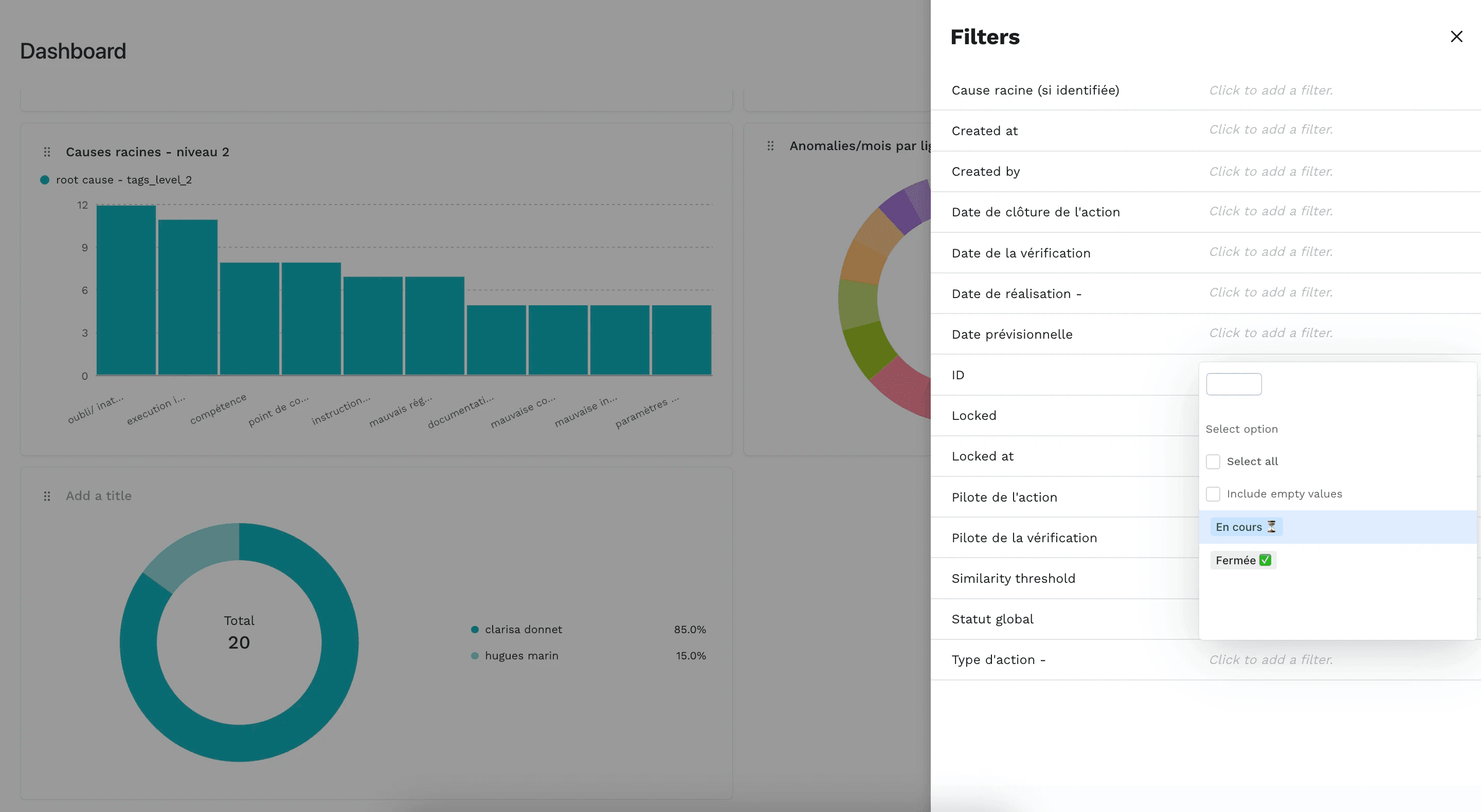 filtres pour personnaliser dashboard