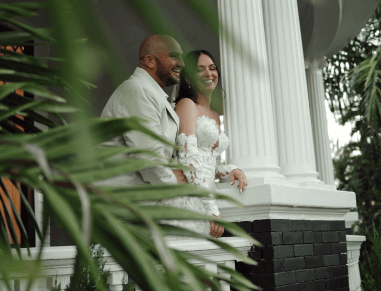 Happy couple newly married on their wedding day