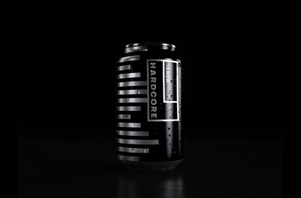 A black bottle with a silvery black label with text: Tenor. Hardcore.