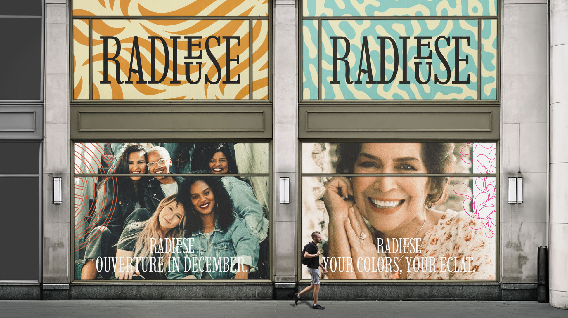 Vitrines Ouverture prochaine, d'une boutique Radieuse.