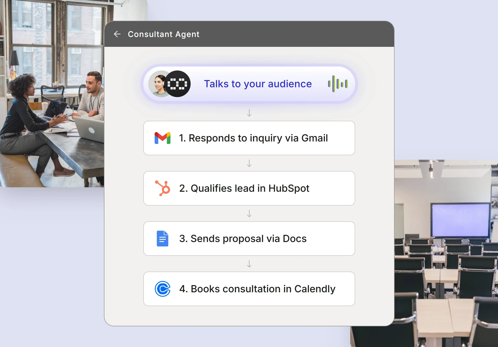 Automated independent consultant system workflow steps