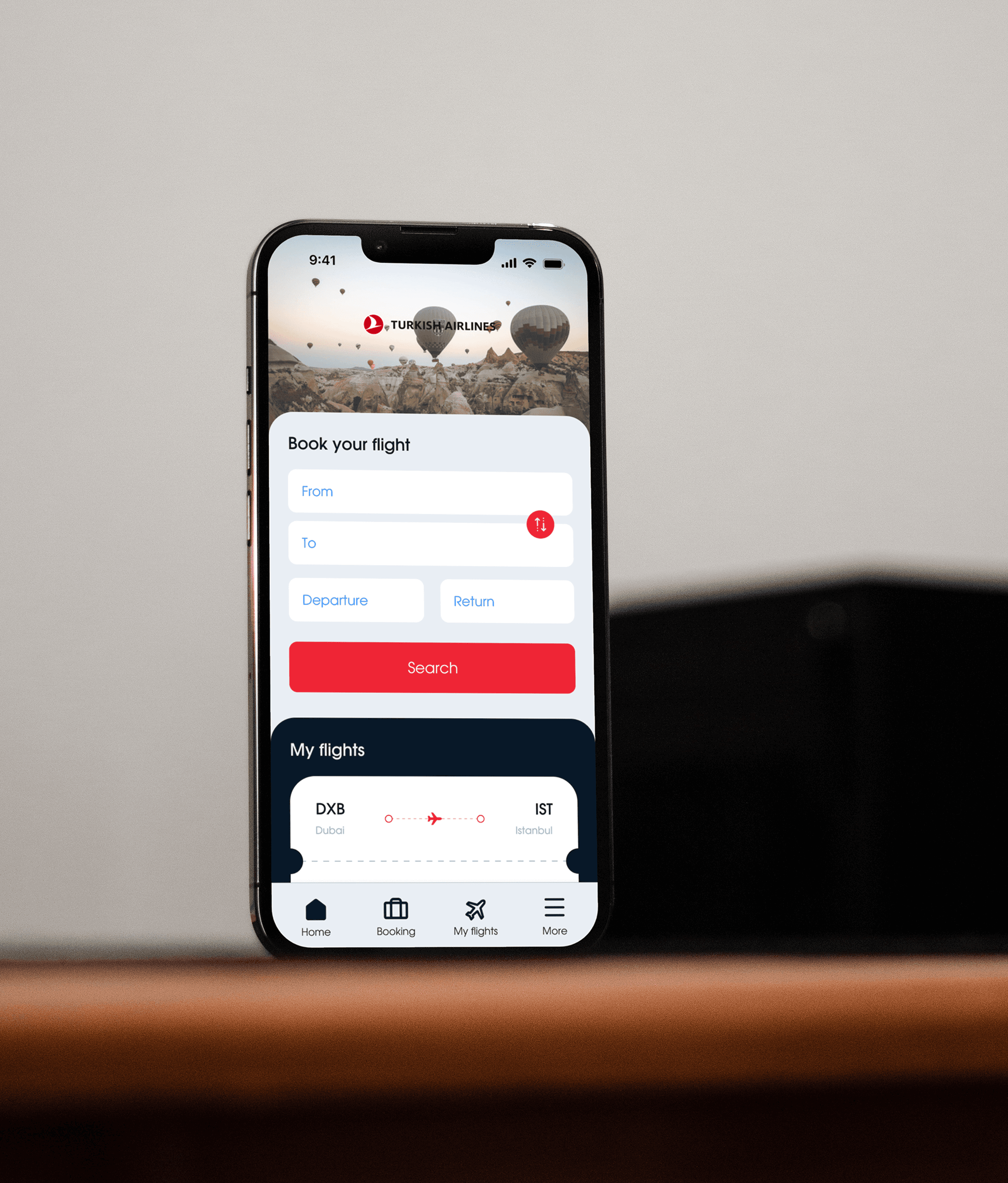 Scherm van Turkish Airlines app