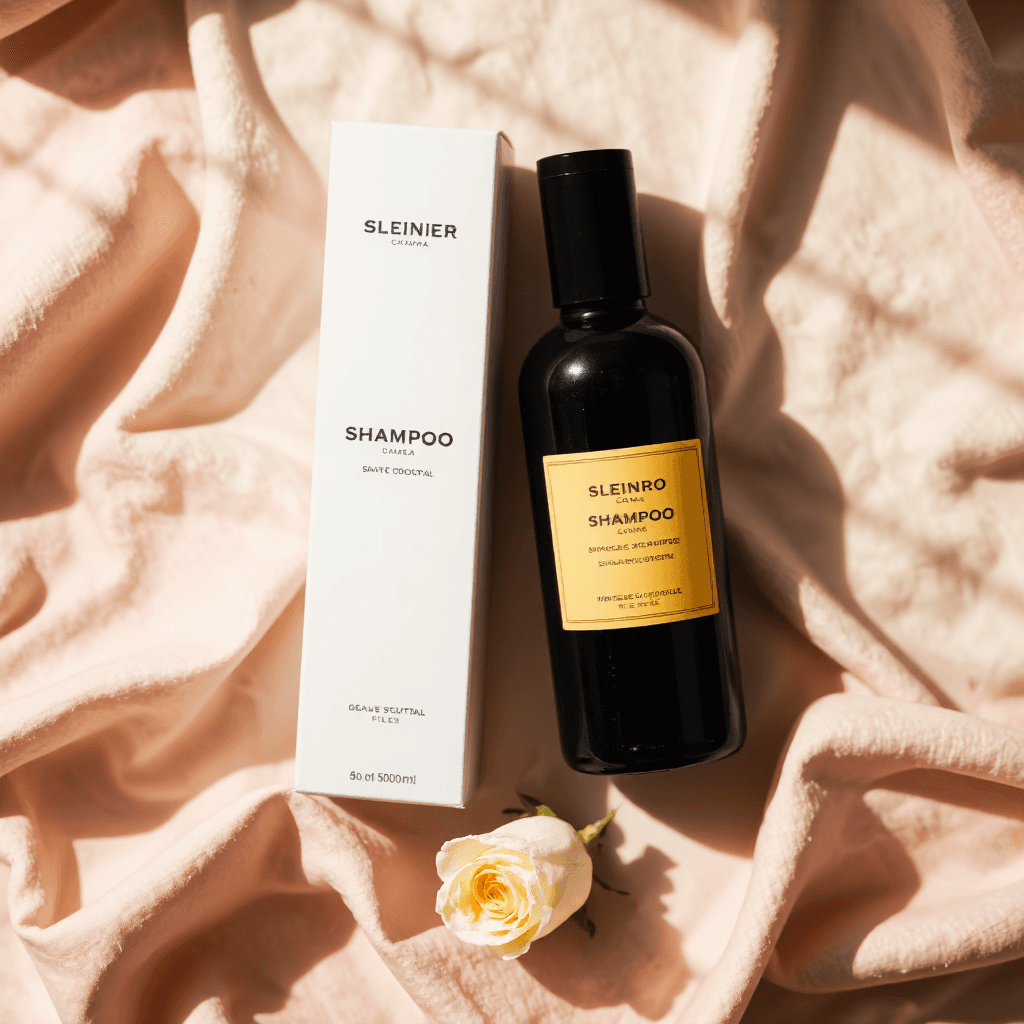 product photography of a bottle of shampoo and a box of shampoo