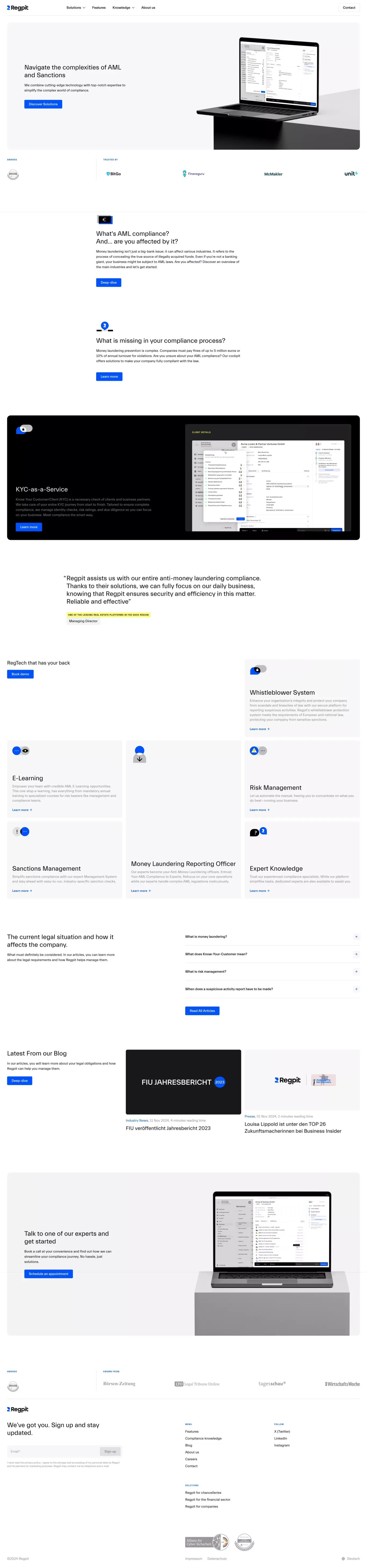 Regpit landing page screenshot showcasing Tech design