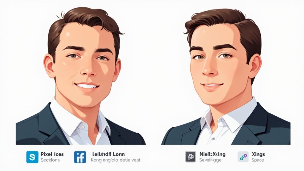 Ein professionell gekleideter Mann, der für sein Business-Profilfoto lächelt