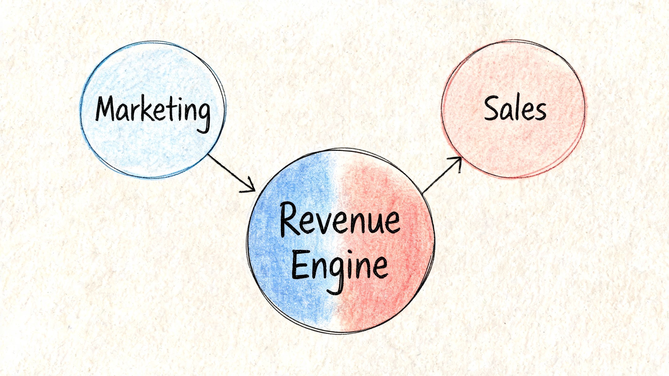 A diagram illustrating the revenue engine process starting from marketing, passing through the revenue engine, to sales.