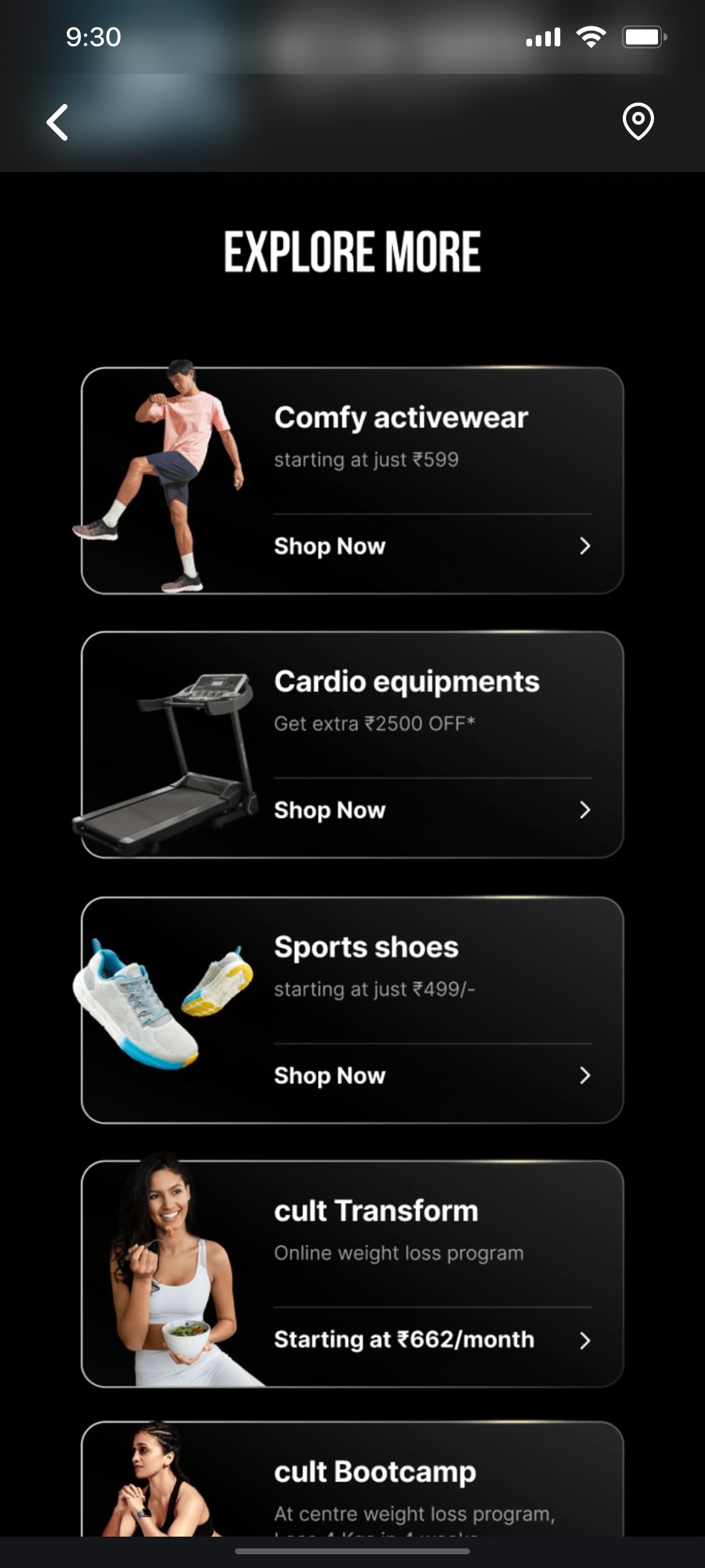 Cult.fit App Explore more Screen