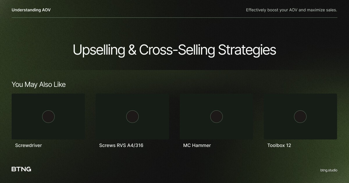A diagram illustrating upselling and cross-selling strategies to increase average order value.