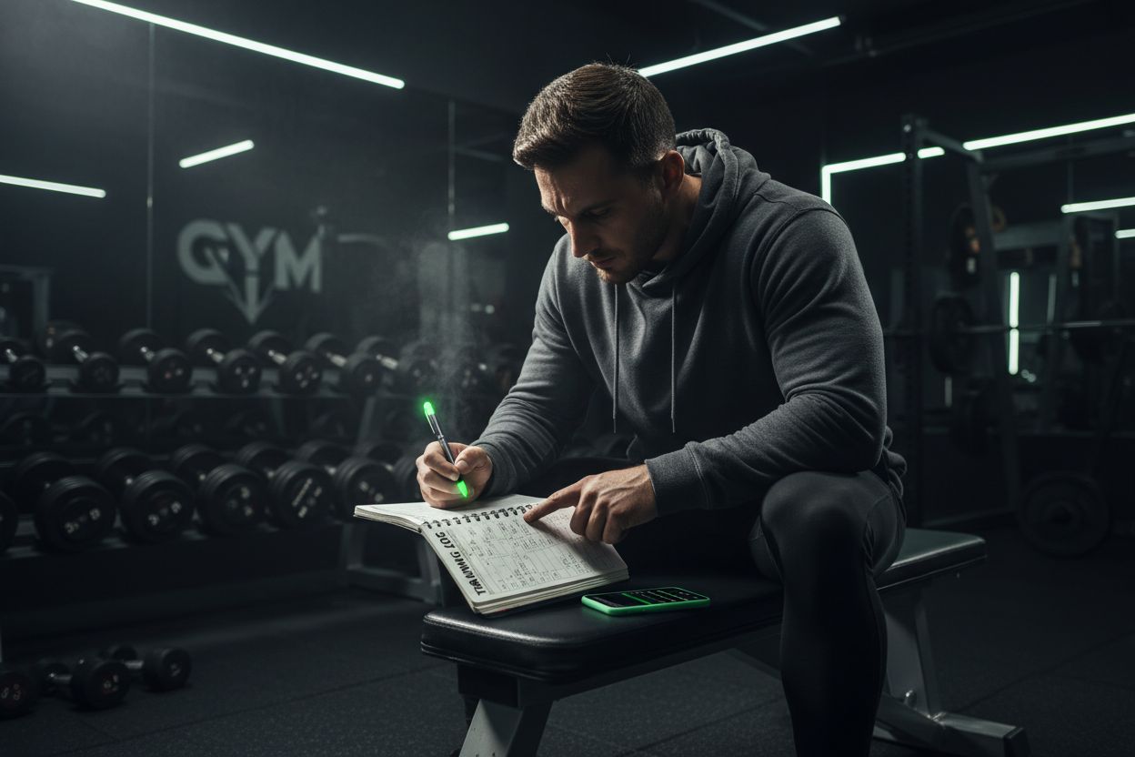 A person reviewing workout notes after training