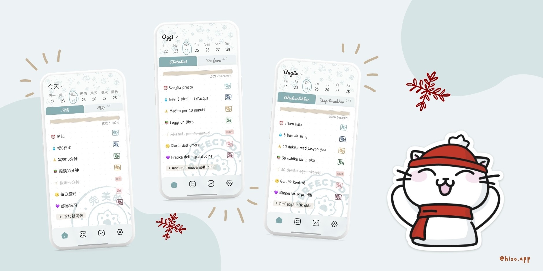 Hizo App: Habit Tracker & Todo - Chinese, Italian and Turkish