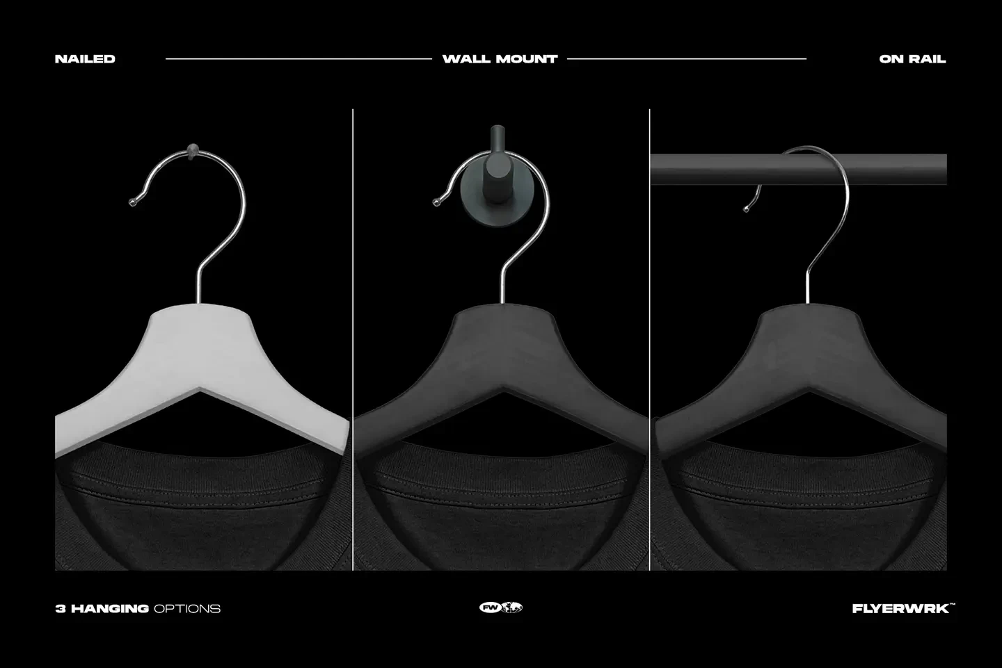Stanley Stella Freestyler T-Shirt Hanging mockup with different hanger display options