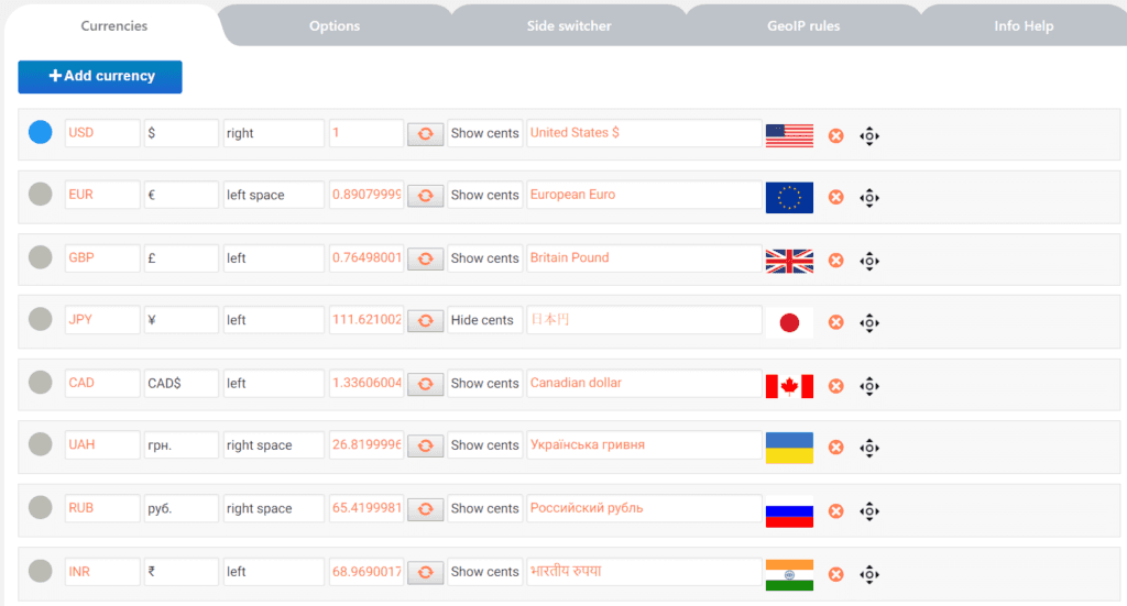currency switcher