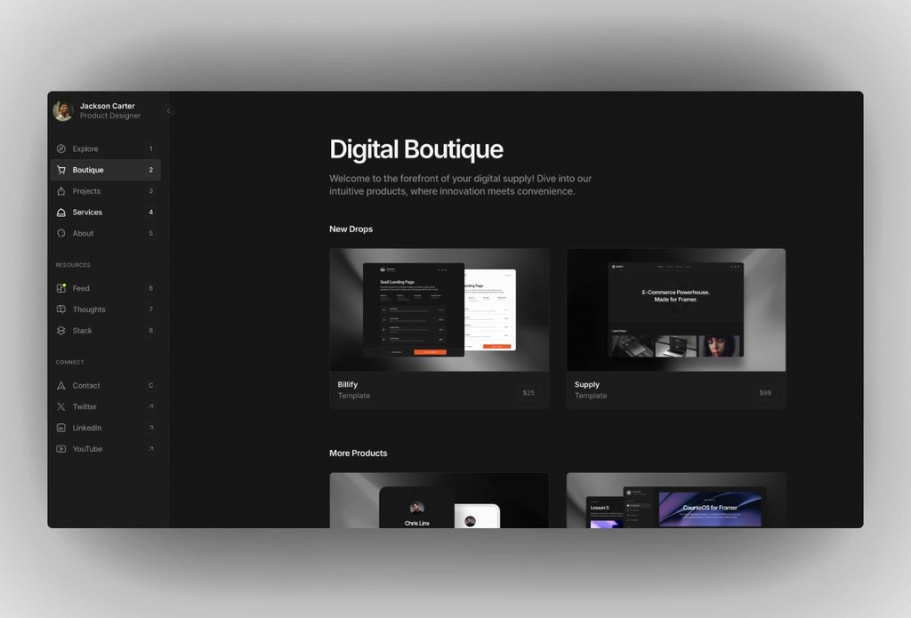 Dashfolio framer template