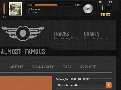 Almost Famous website snippet.