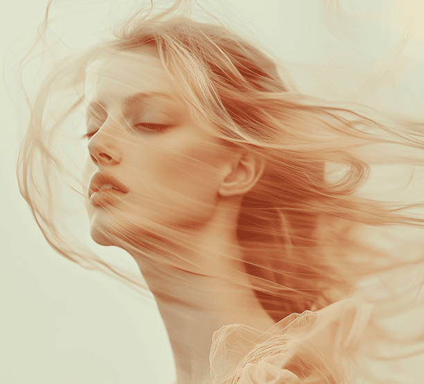  A woman with white hair and bright red eyes stands confidently, exuding a unique and captivating presence.