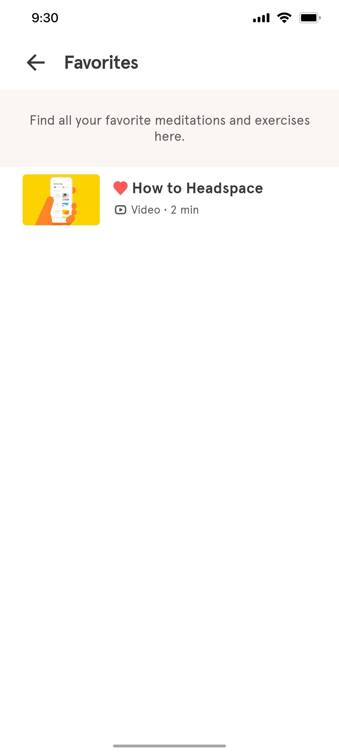 Headspace Favorite screen