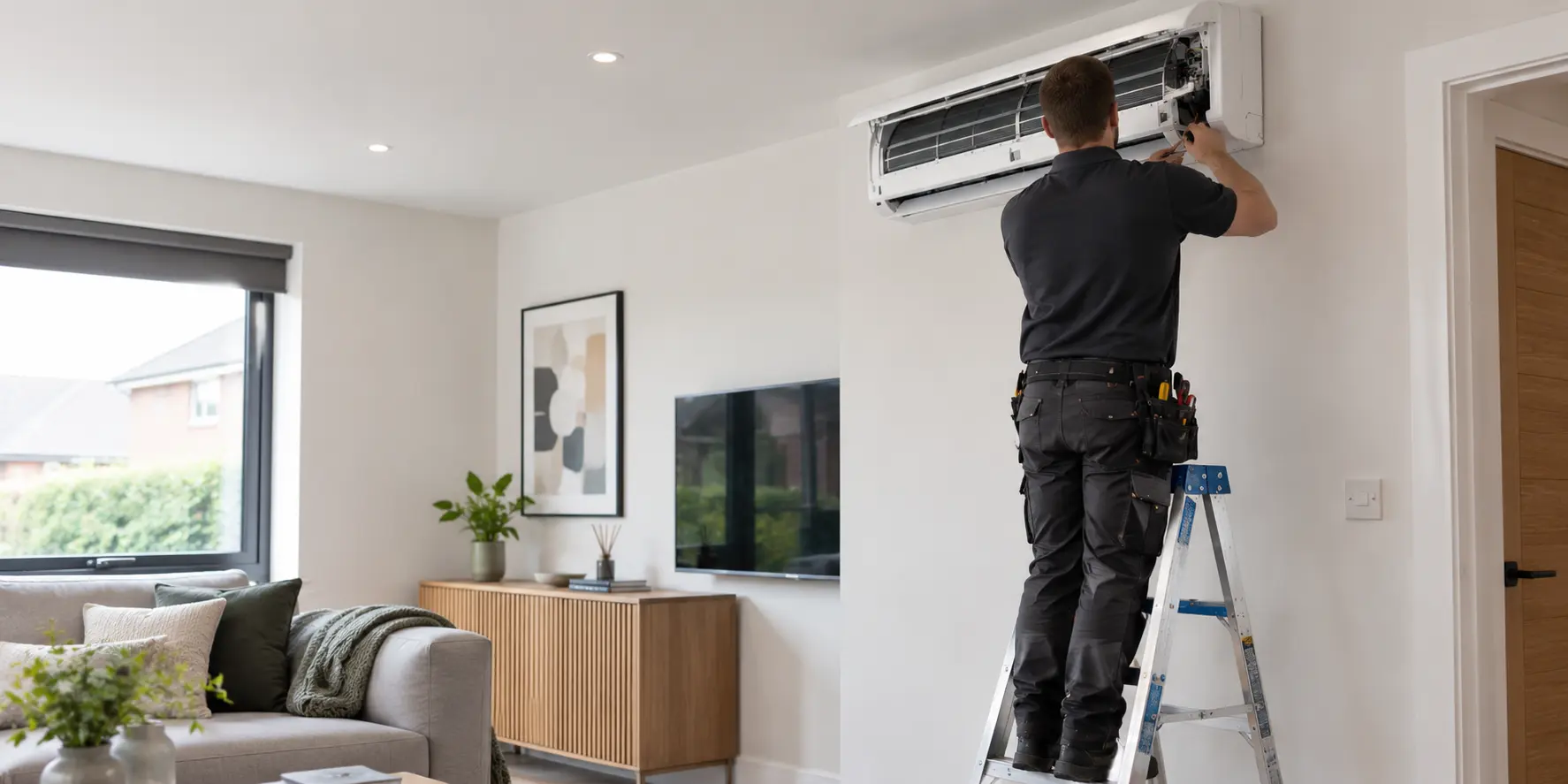 Engineer installing air conditioning in Taunton