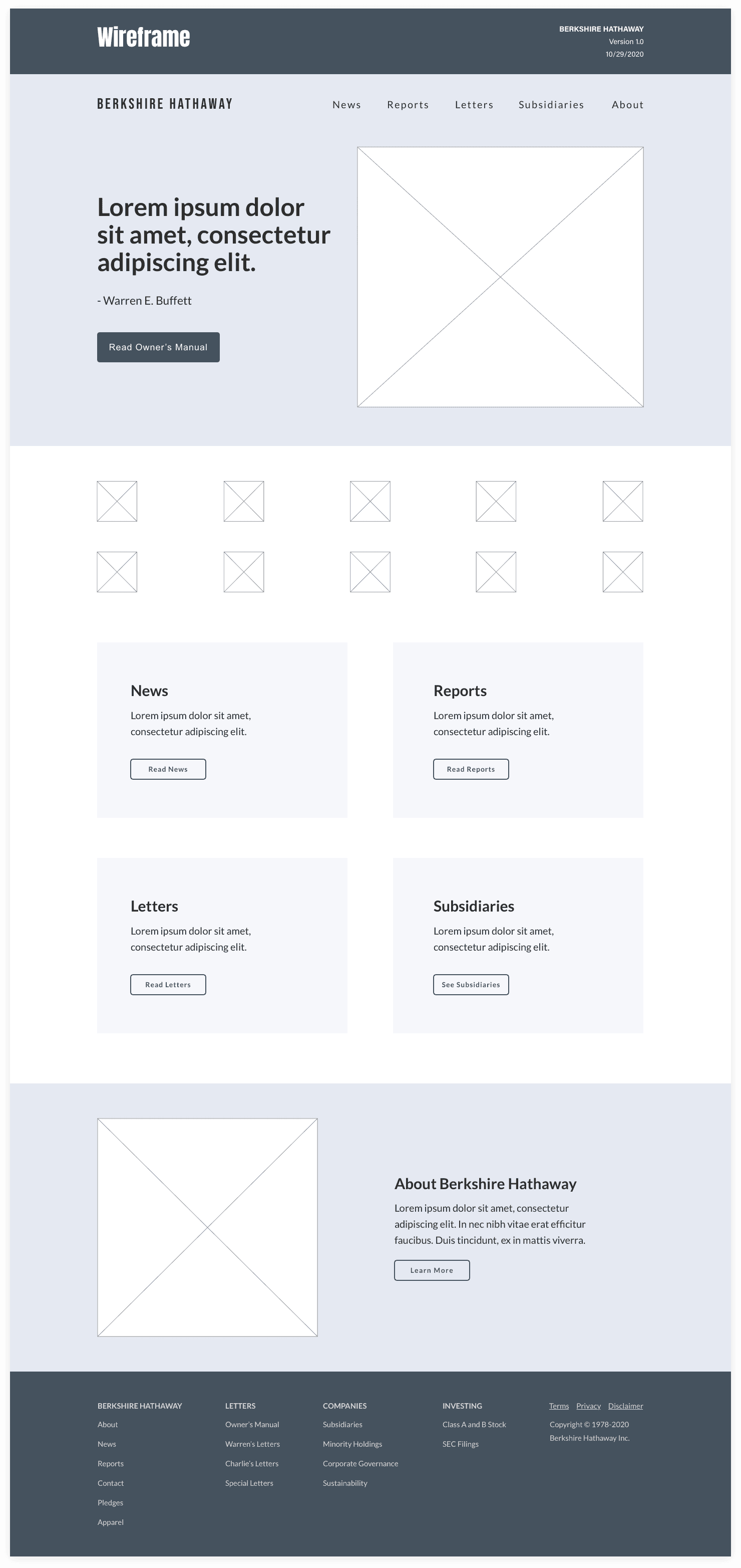 Wireframe for the redesigned Berkshire Hathaway homepage