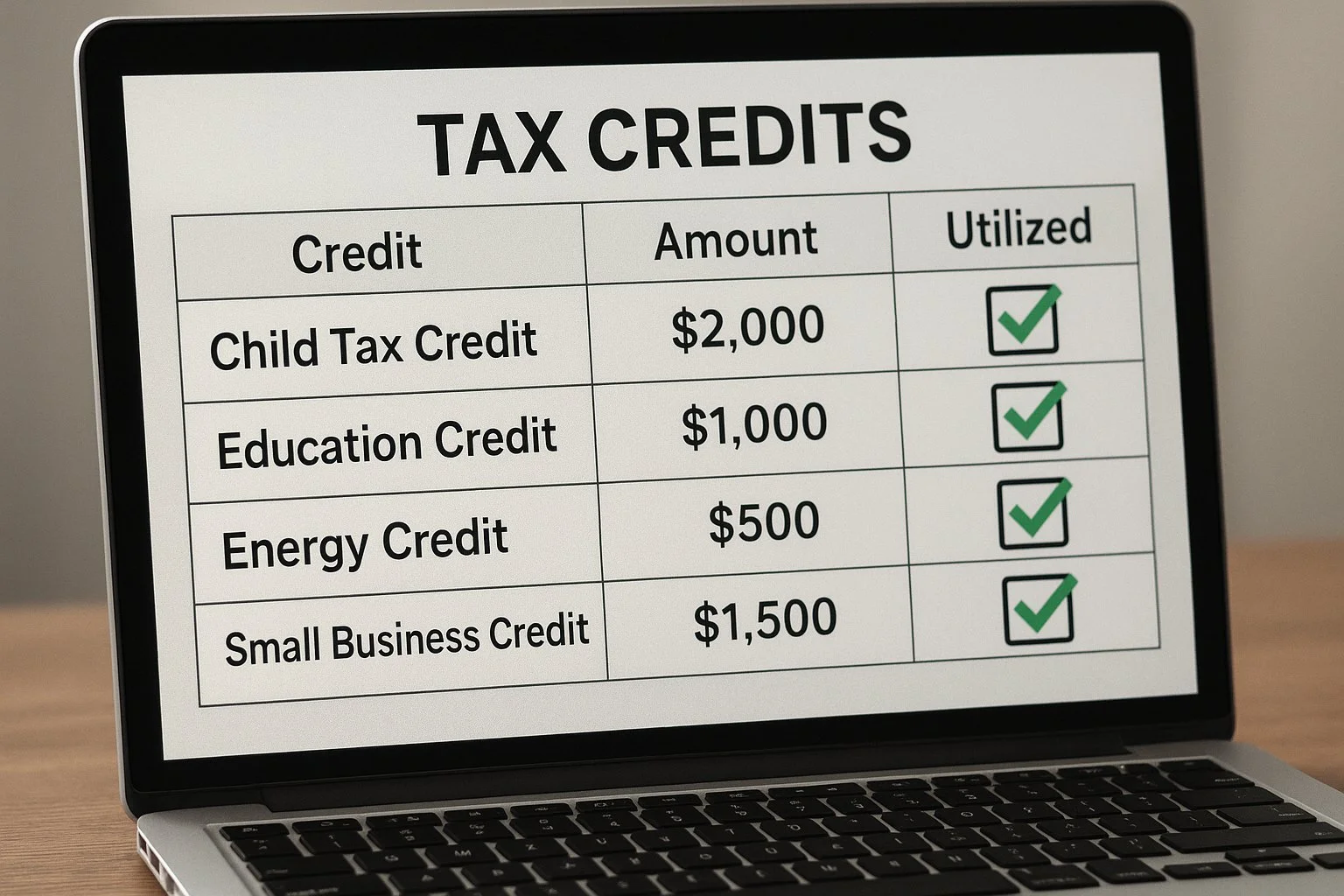 Digital ledger tracking tax credits, with highlighted check marks indicating proper usage.