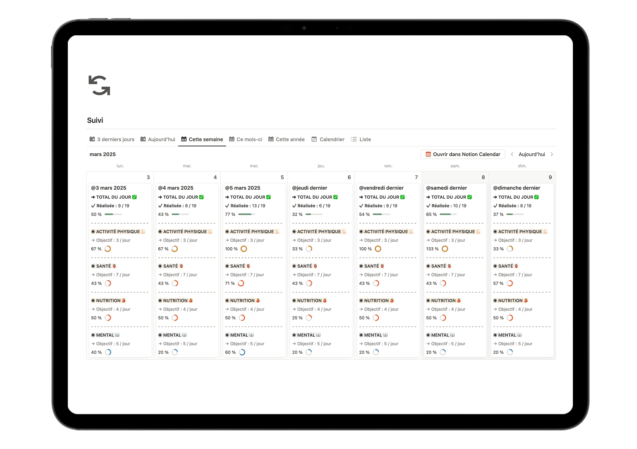 Screenshot of Notion template shopping list