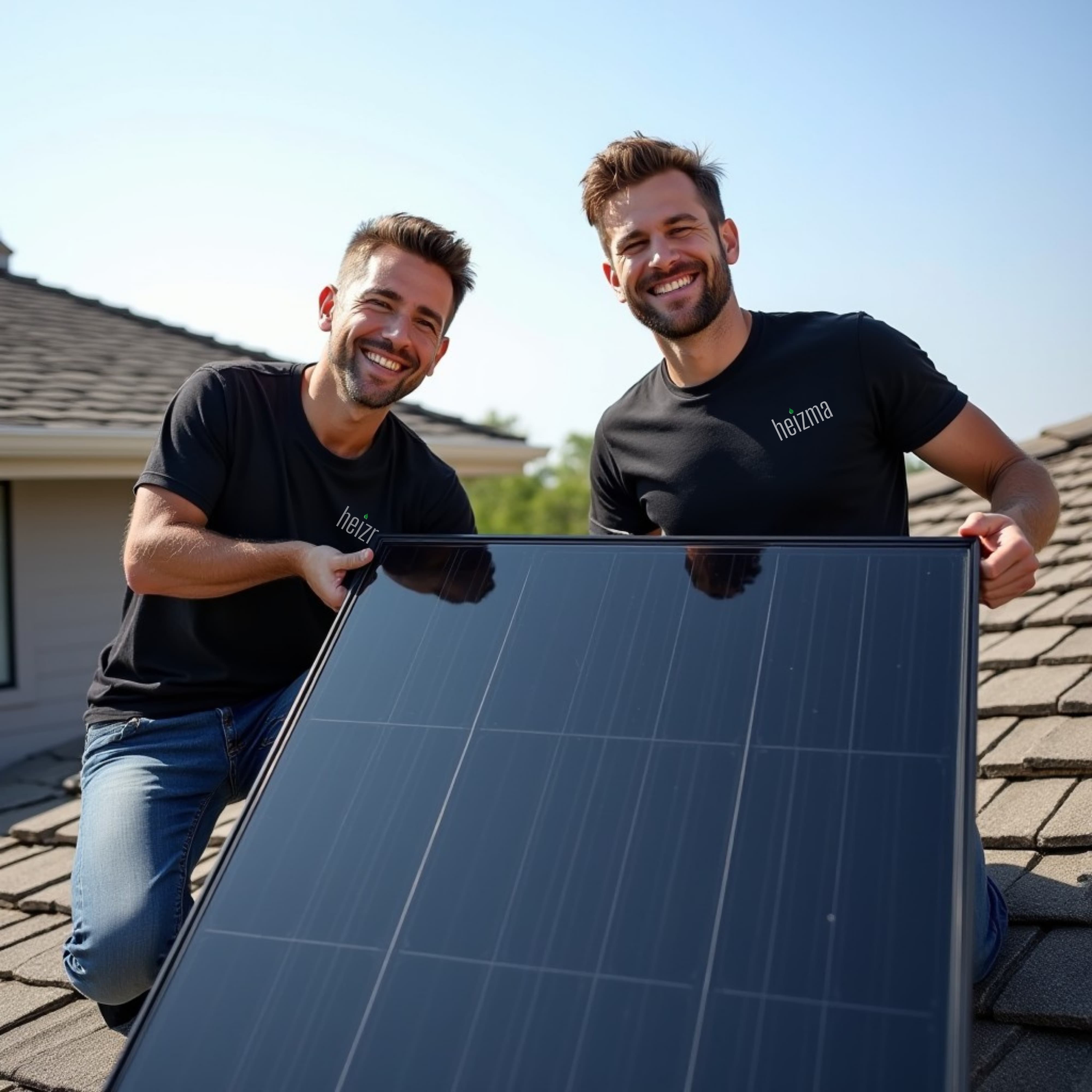 Installteure halten ein PV Modul