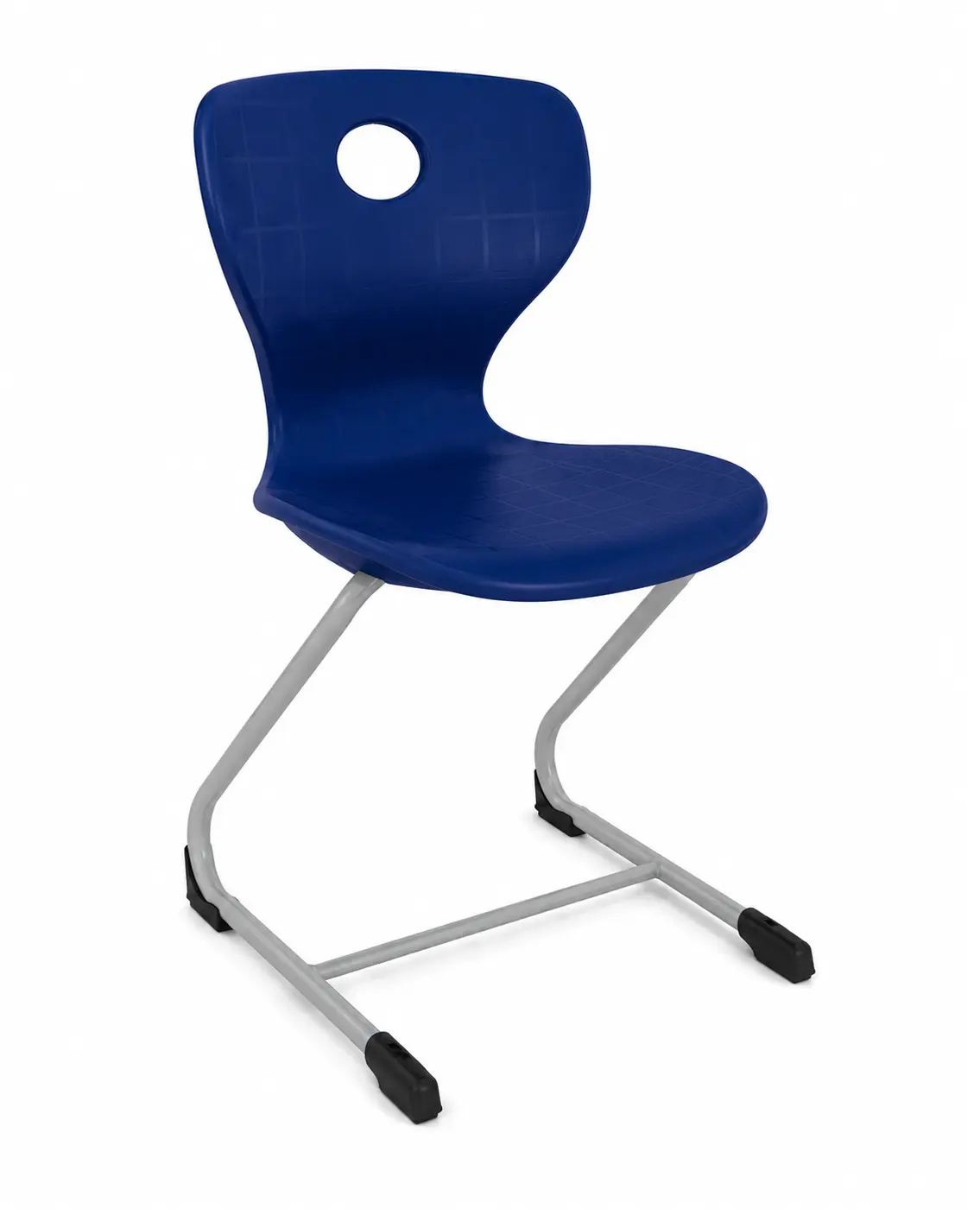 Blue Z-frame school chair with plastic seat and metal frame, Made in Turkey
