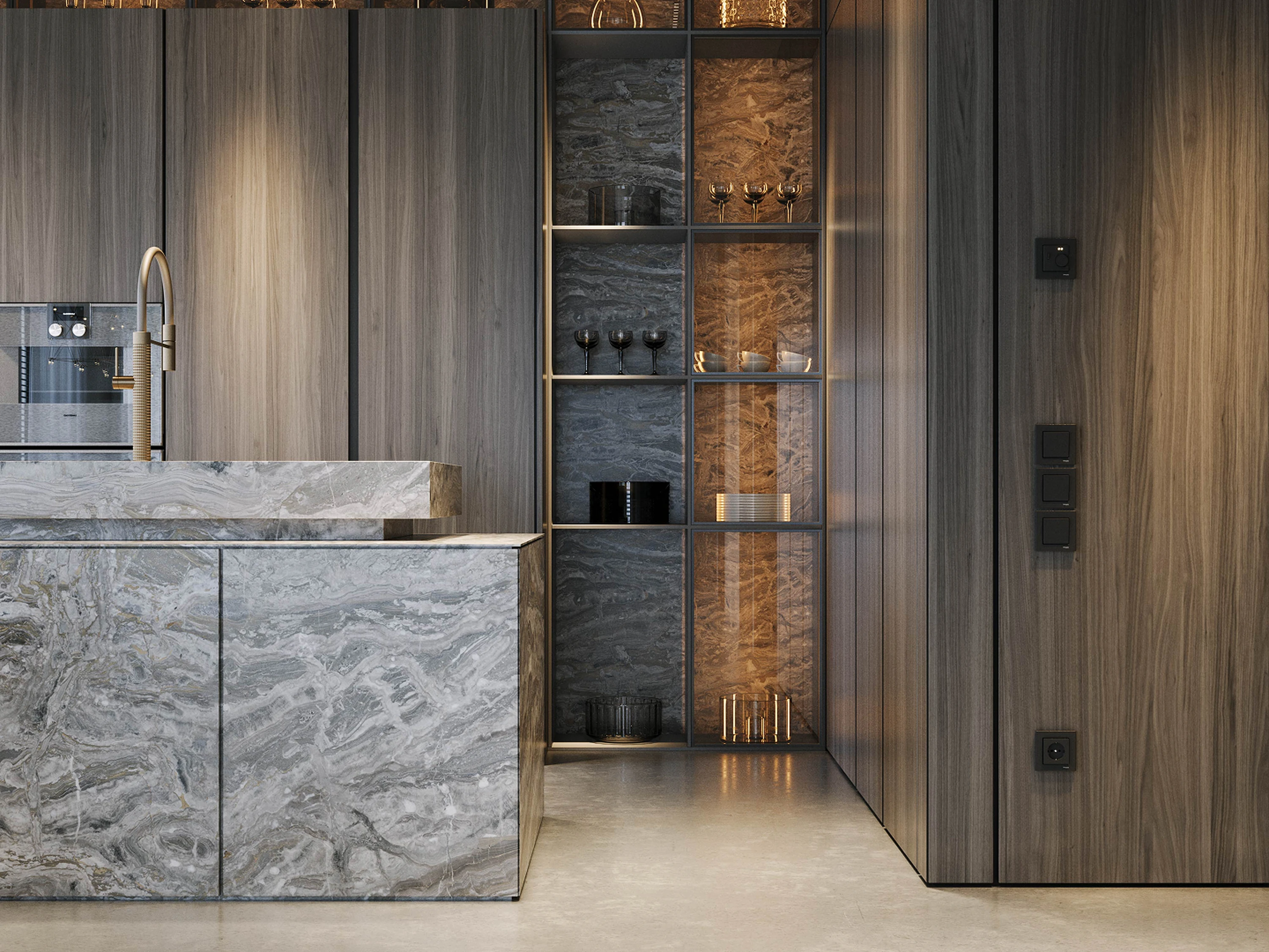 Cuisine — coin cuisson avec hotte discrète.