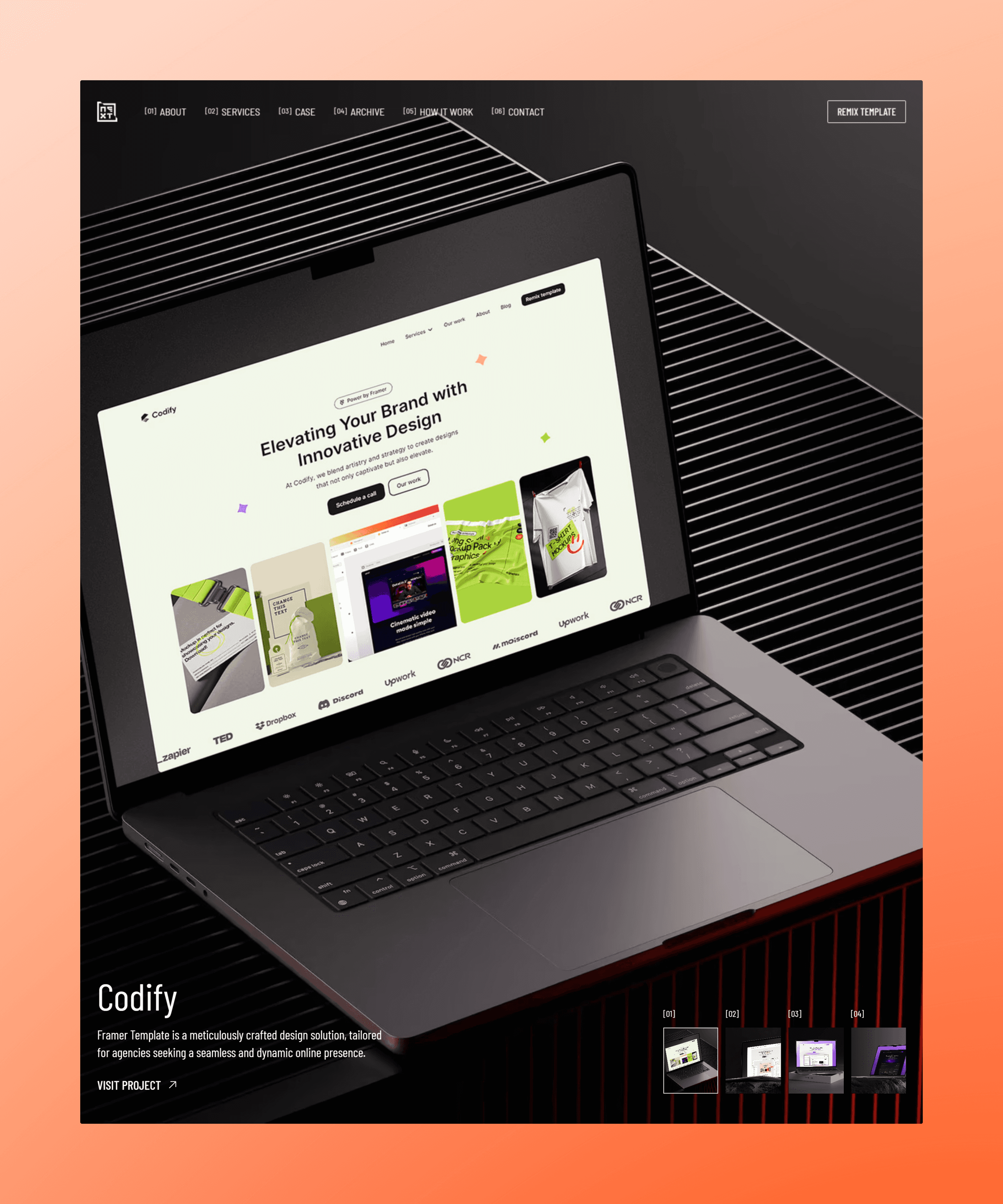 Showcase of Nexto Framer template on a modern laptop with agency-focused layout