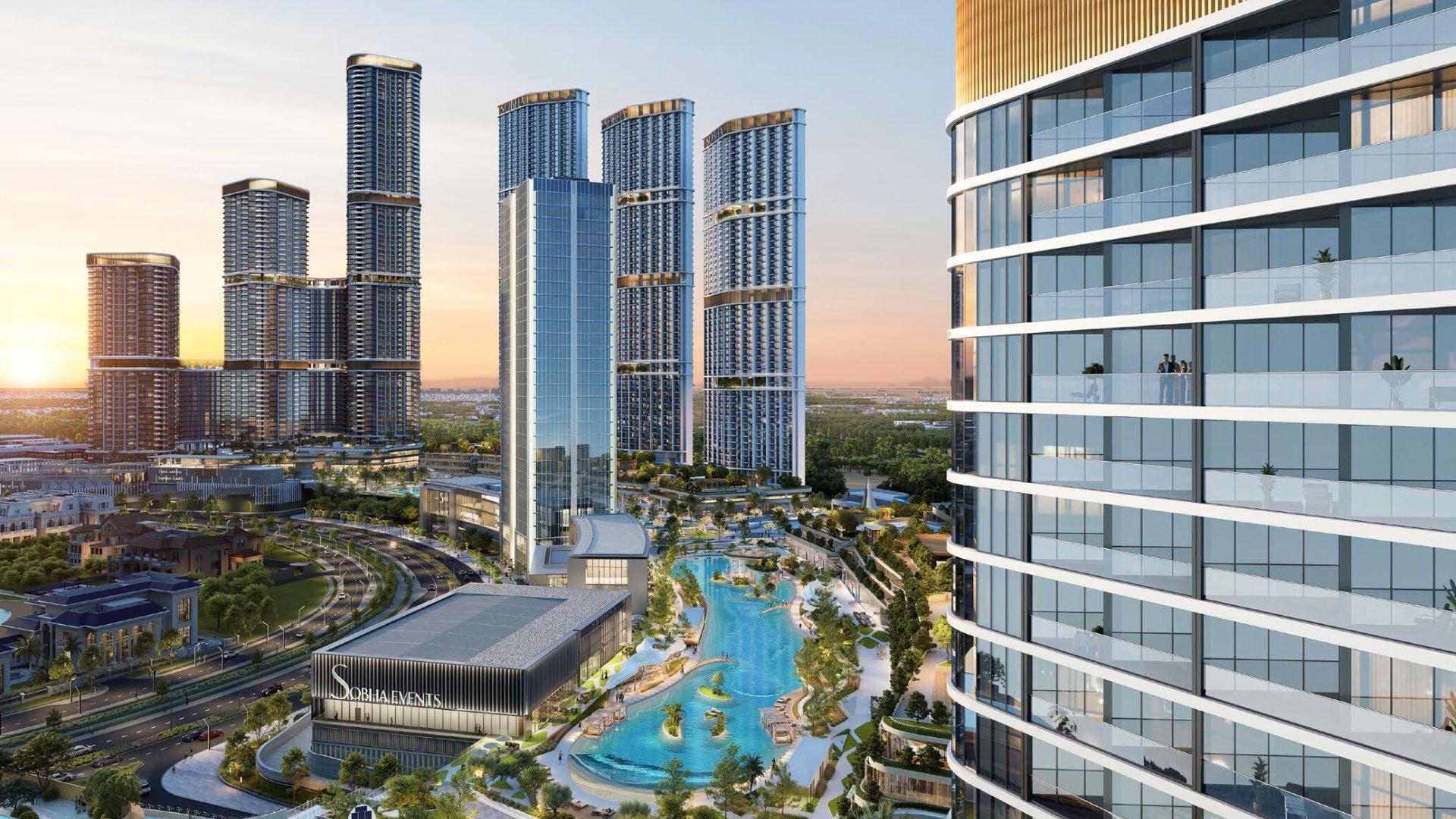  Futuristic skyline of Dubai featuring the Skyvue Altier under construction, showcasing innovative architecture and design.