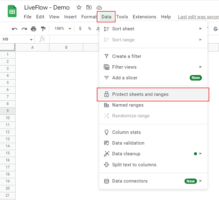 protect sheets and ranges from the menu bar