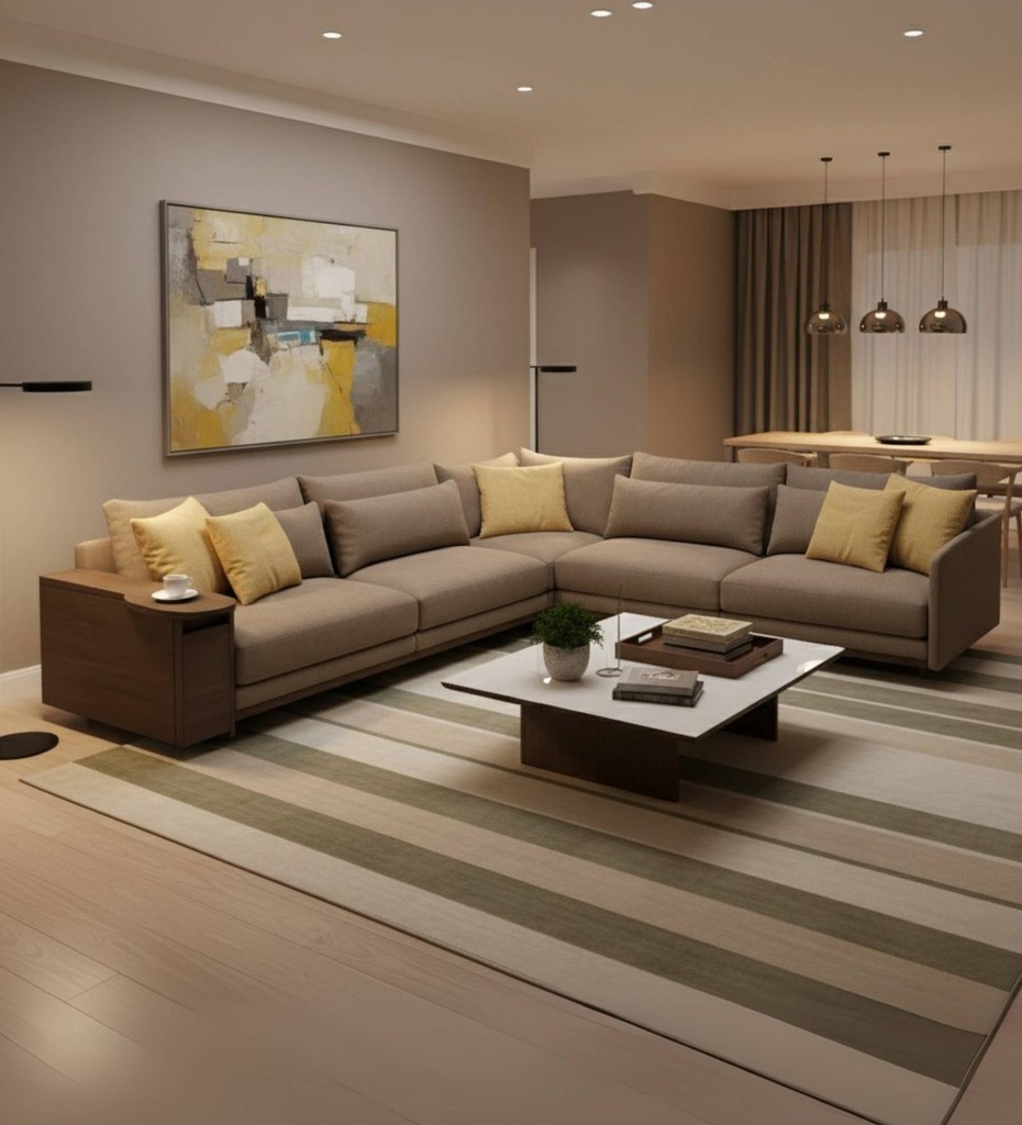 Contemporary cane sofa with olive green upholstery and solid wood frame for luxury living room