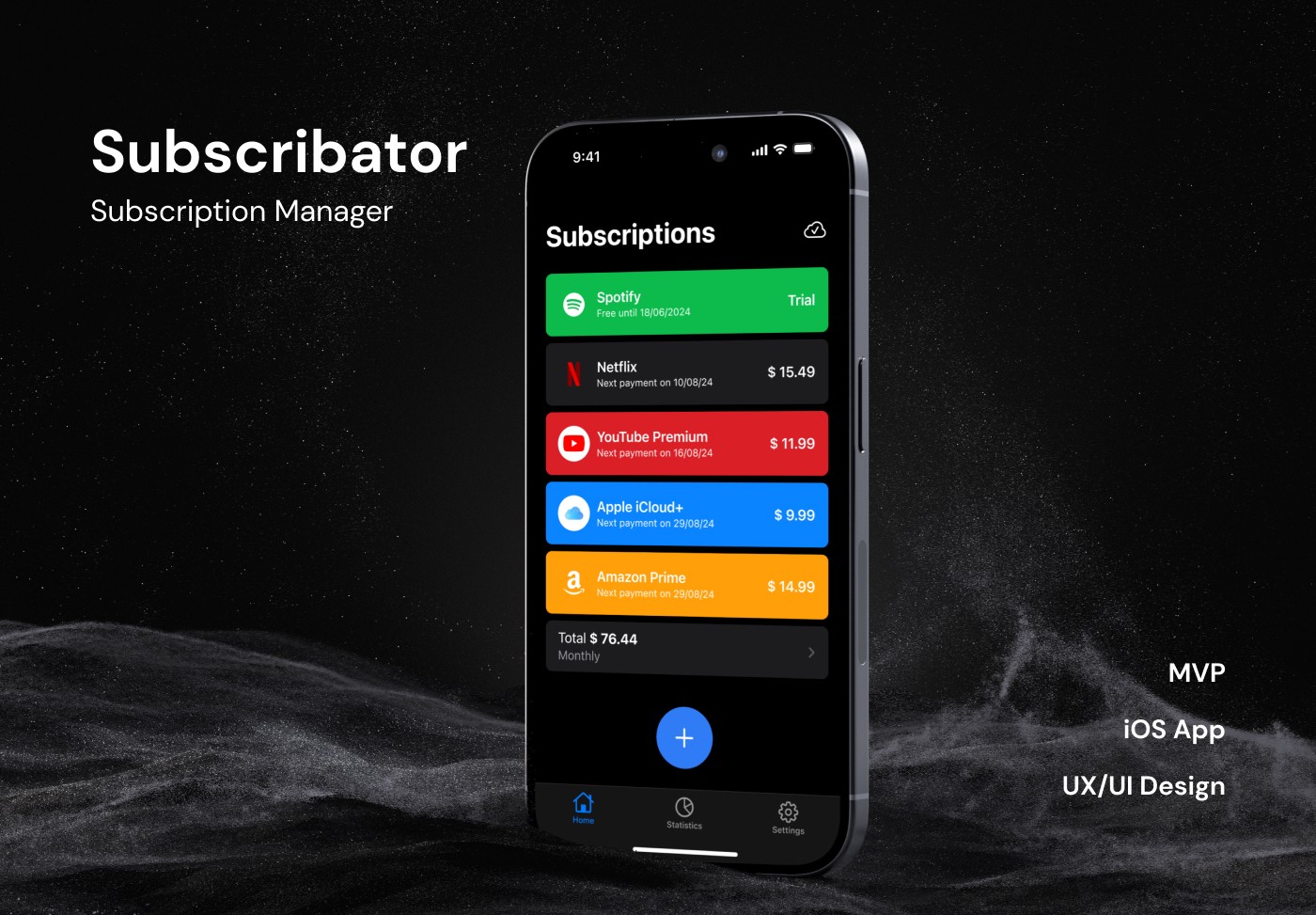 iOS app interface for subscription tracking MVP