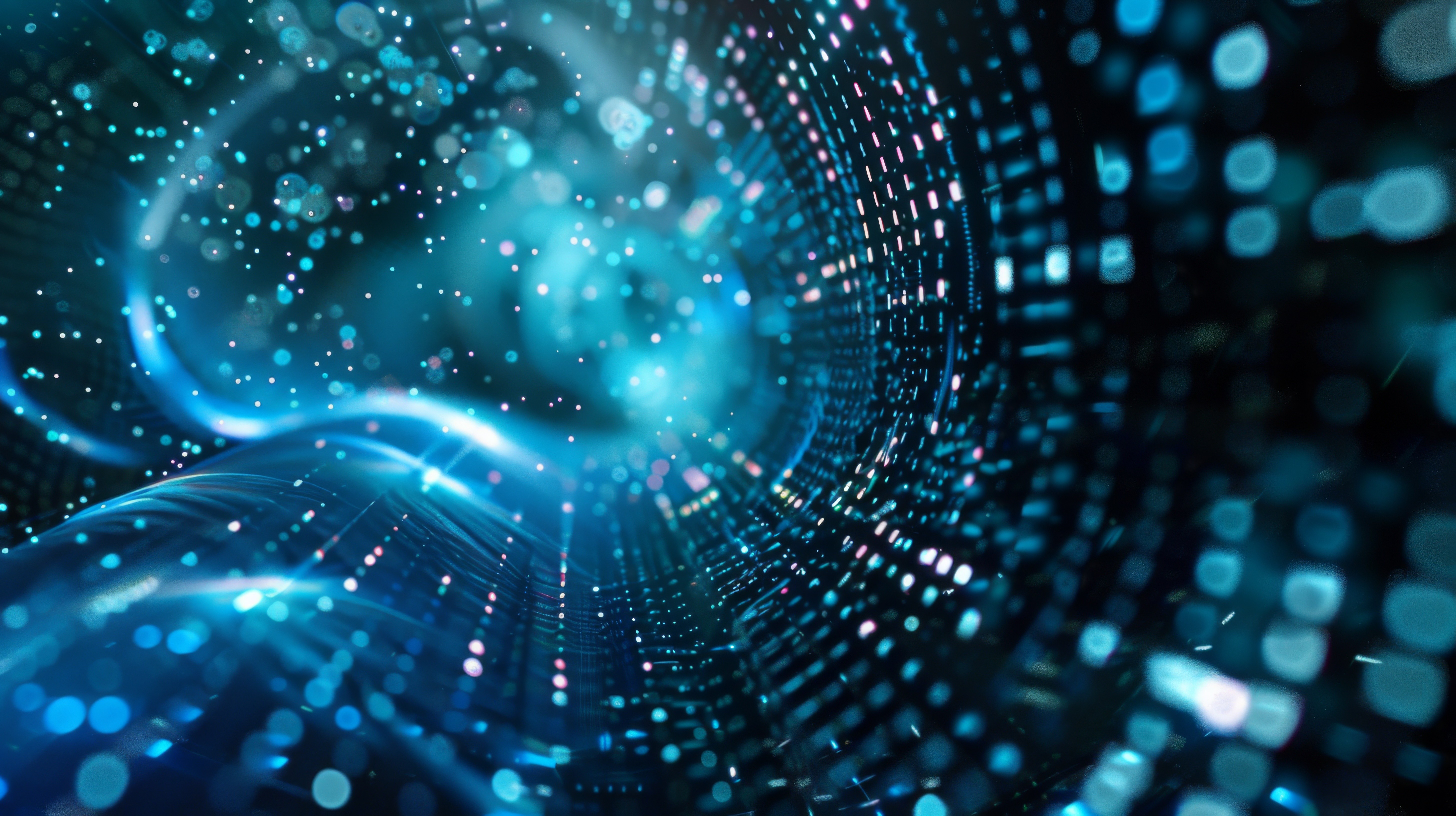 A mesmerizing abstract image of a blue quantum tunnel, representing data travel and high-tech digital environments