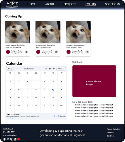 A screenshot of the finalized interface design for the events page.