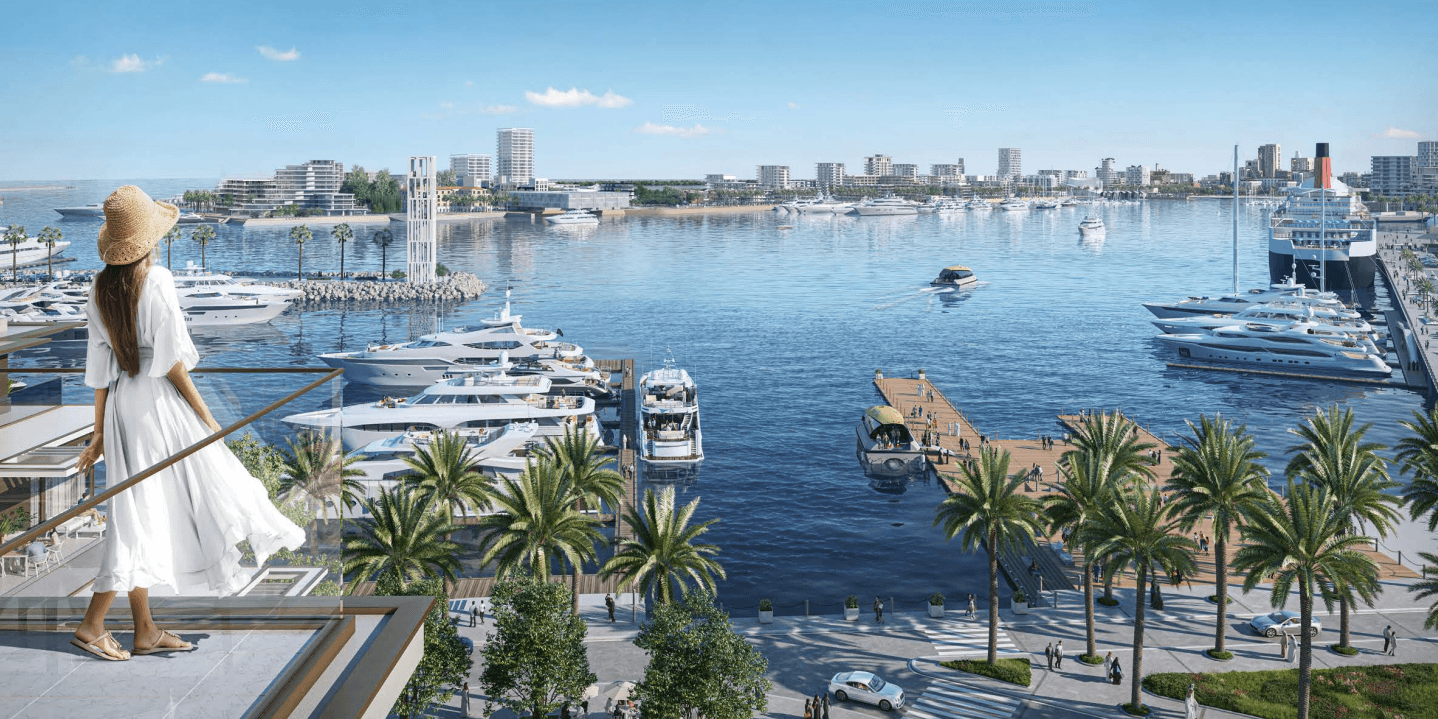 Seagate waterfront villas at Palm Jumeirah, featuring elegant architecture and picturesque views of the coastline.