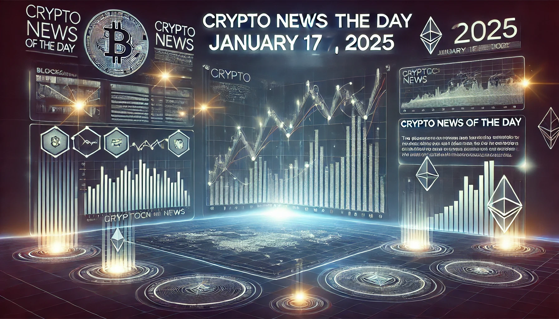 Crypto-themed image featuring charts, digital coins, and market trends, representing cryptocurrency trading and blockchain technology.