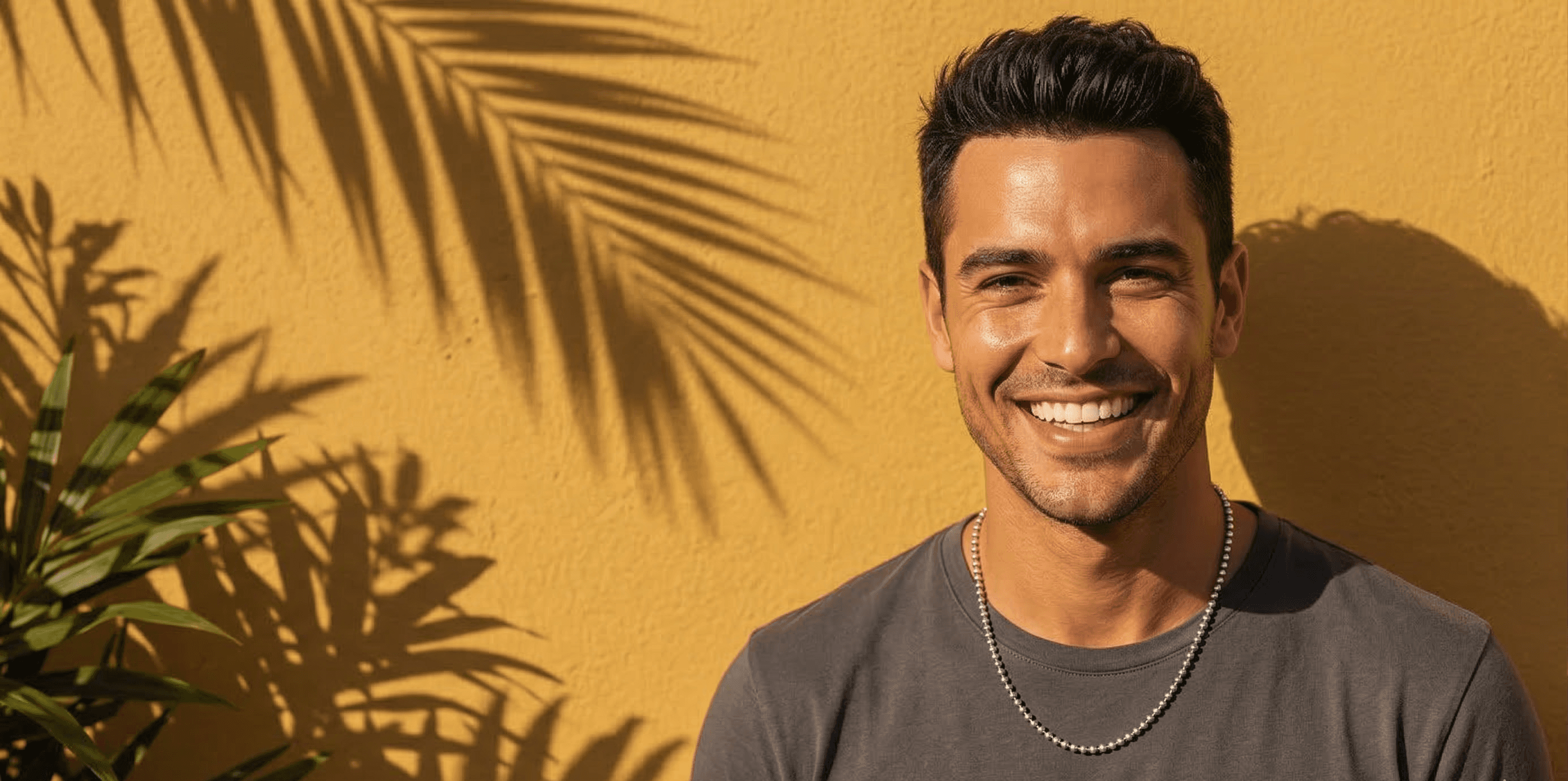 Person smiling warmly in sunlight