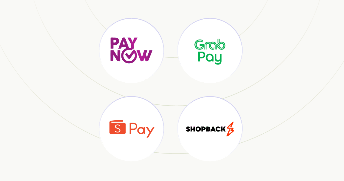 PayNow, GrabPay, ShopeePay and ShopBack payment method logos