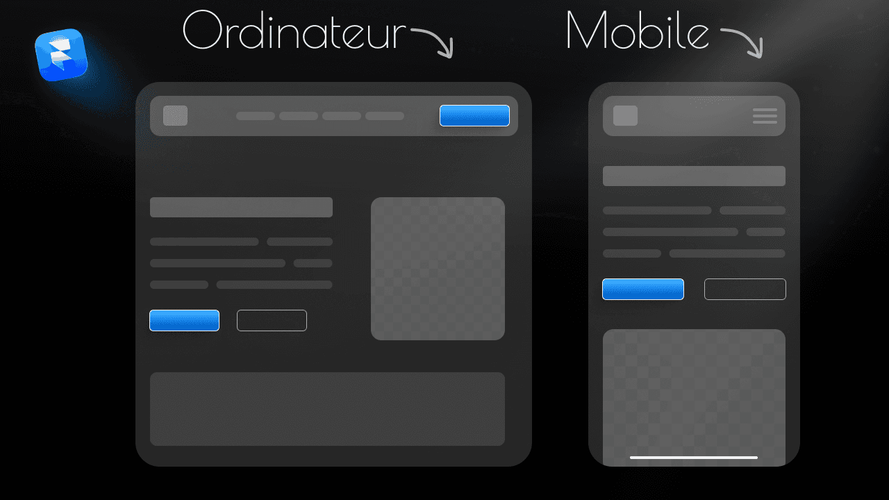 Exemple de mise en page responsive sur Framer entre ordinateur et mobile