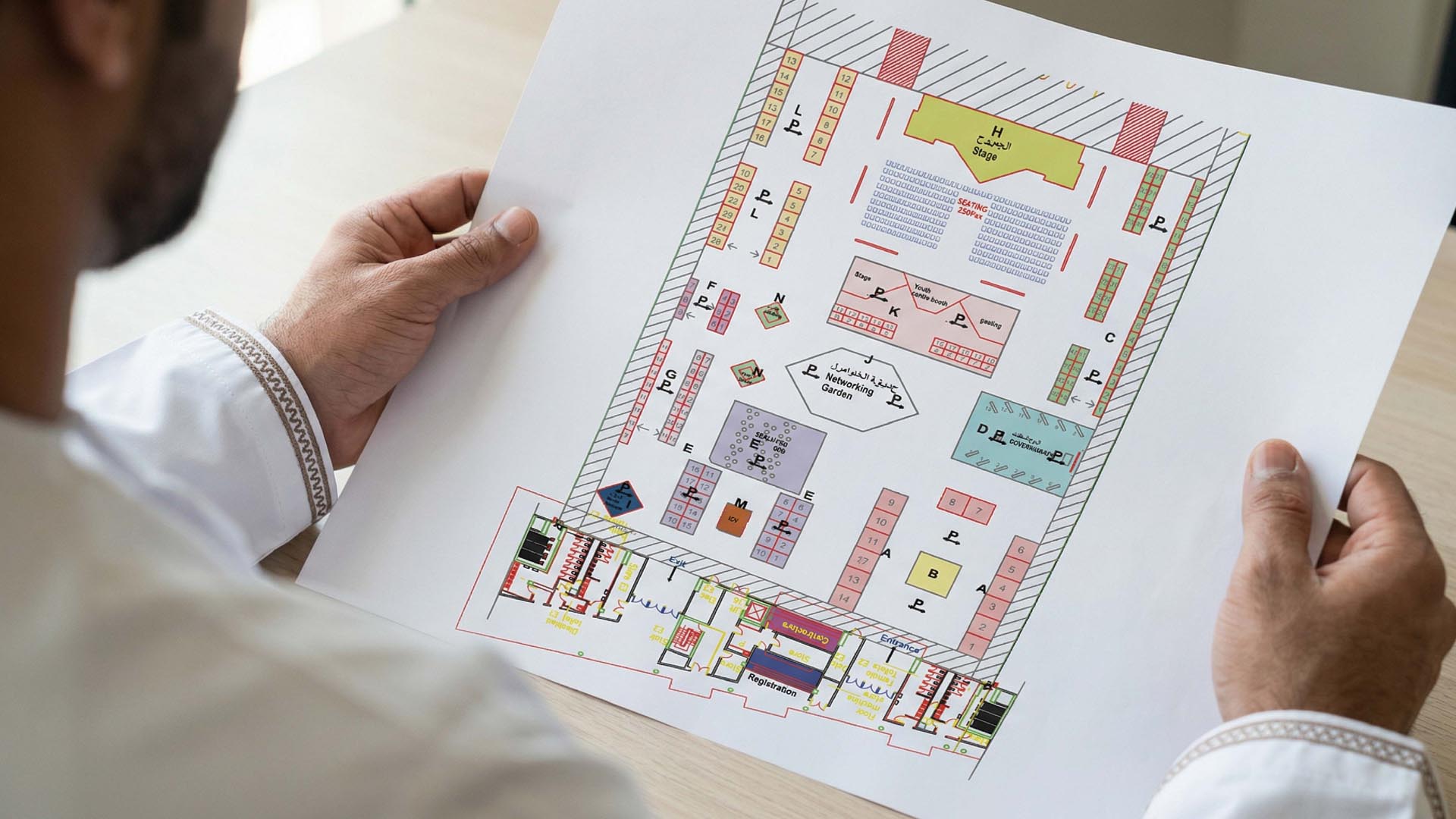Sunlit meadow with trees and mountains in background