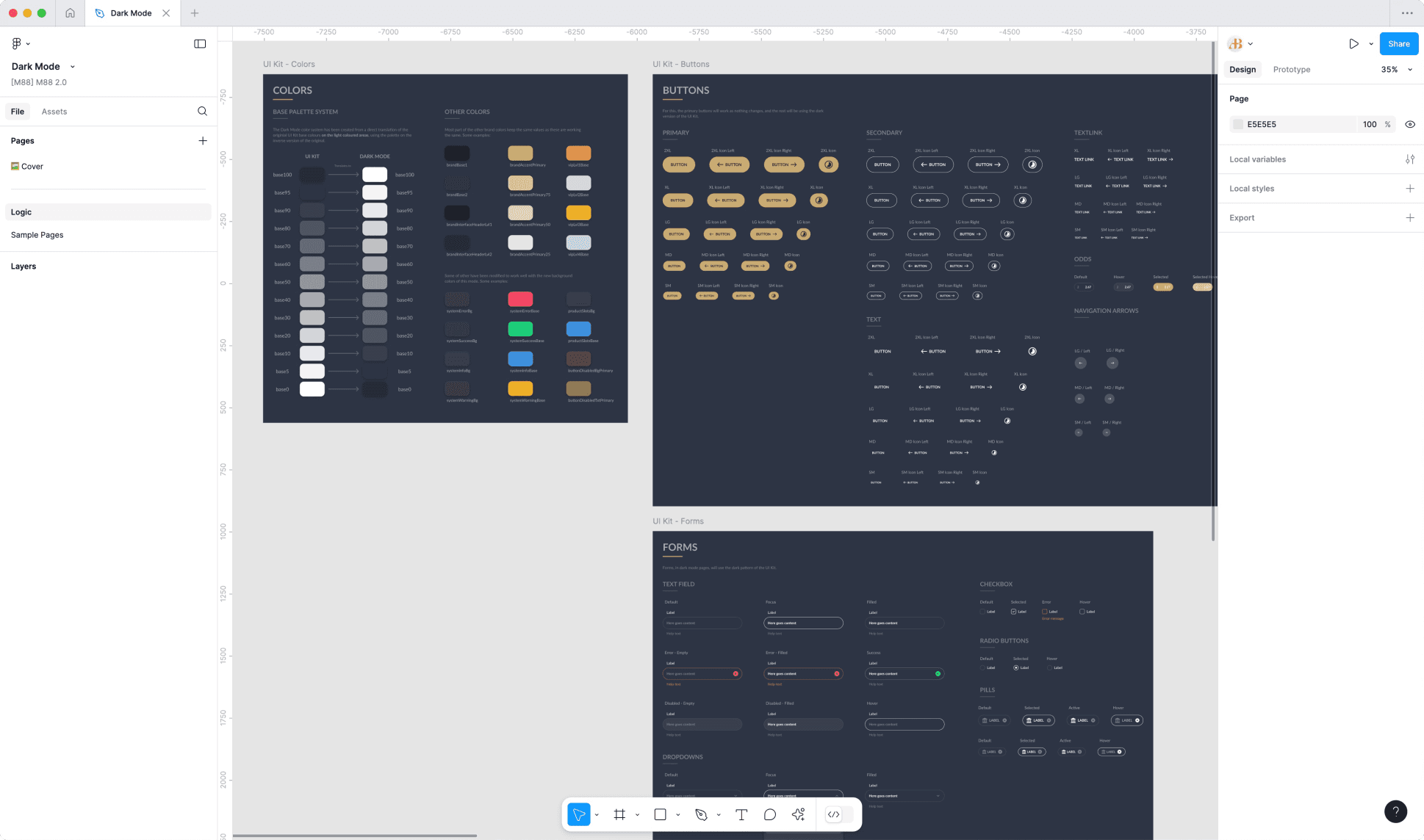 M88's design system dark mode system