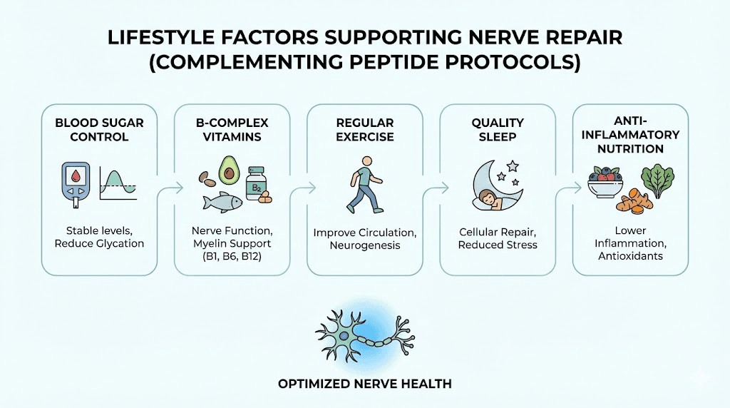 Lifestyle factors supporting nerve repair and neuropathy recovery with peptide protocols