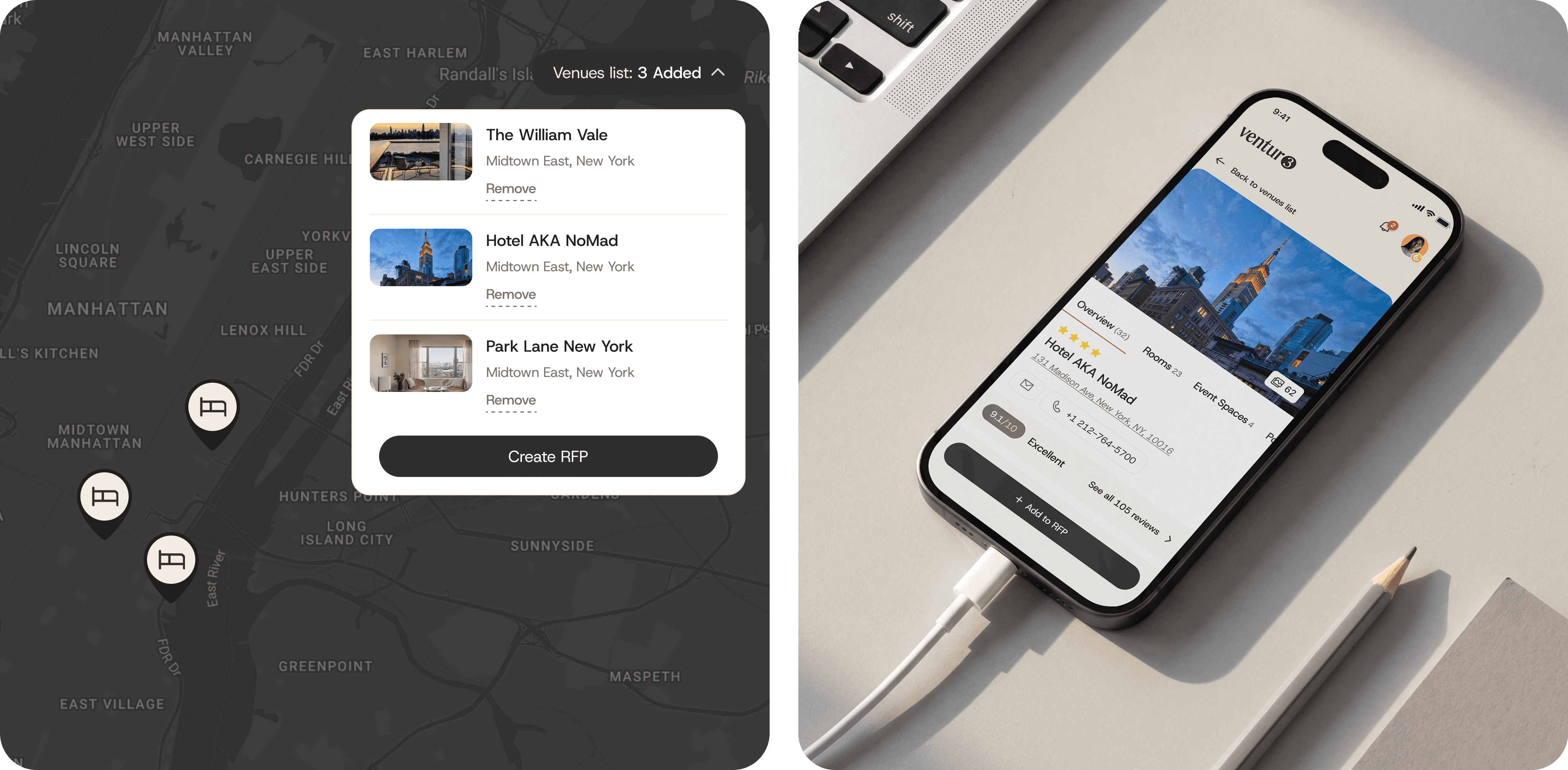 A smartphone and tablet display app interfaces on a textured surface, showcasing digital content options.