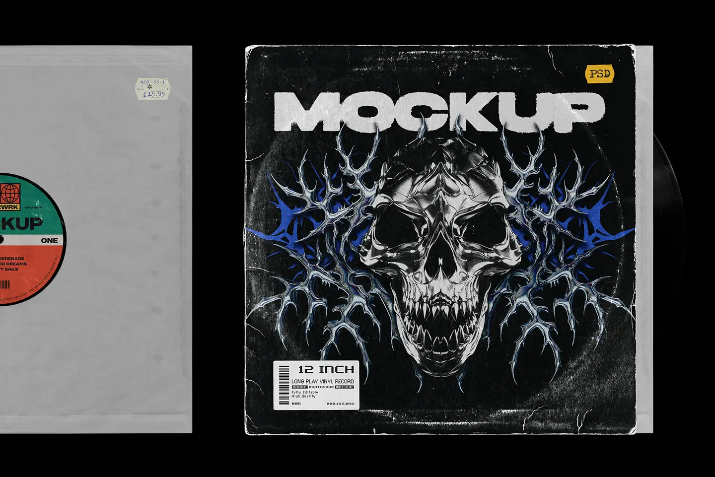 Vinyl record mockup inner sleeve with editable cover and visible vinyl record