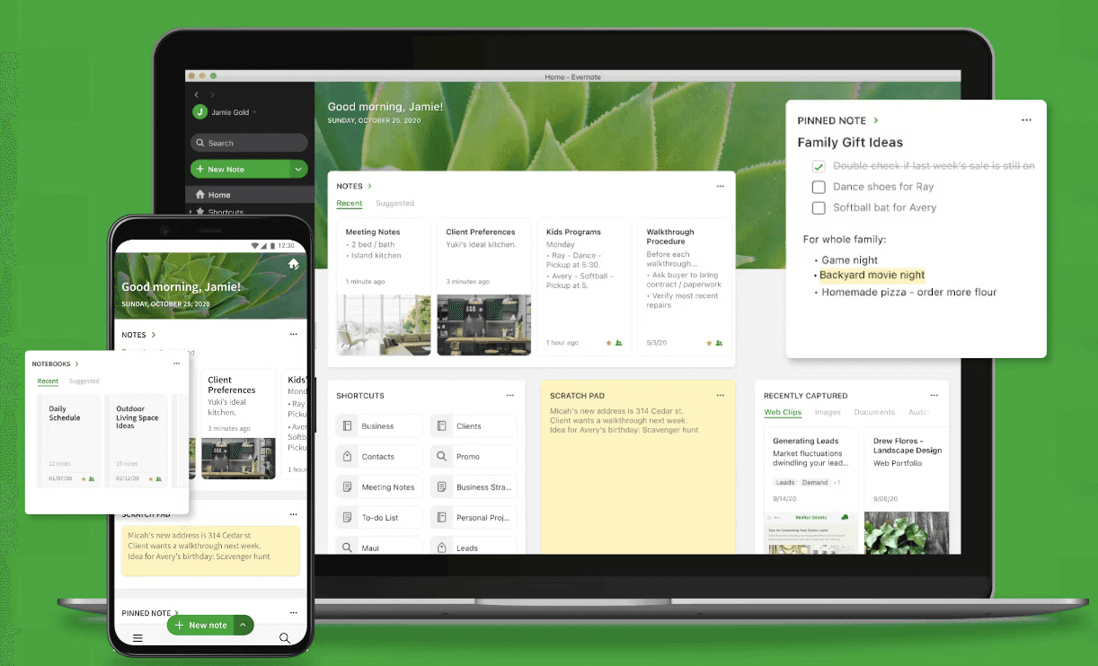 Screenshot of Evernote's dashboard