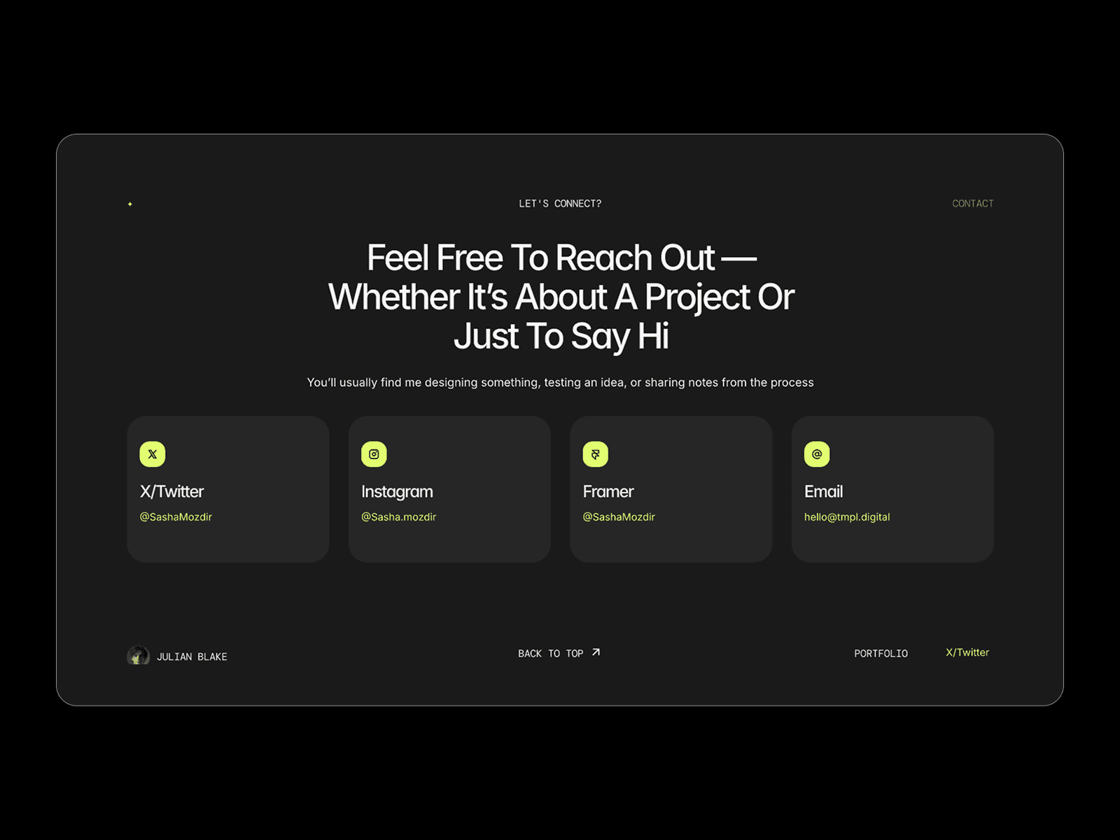 Julian — Creator Portfolio Website Framer Template