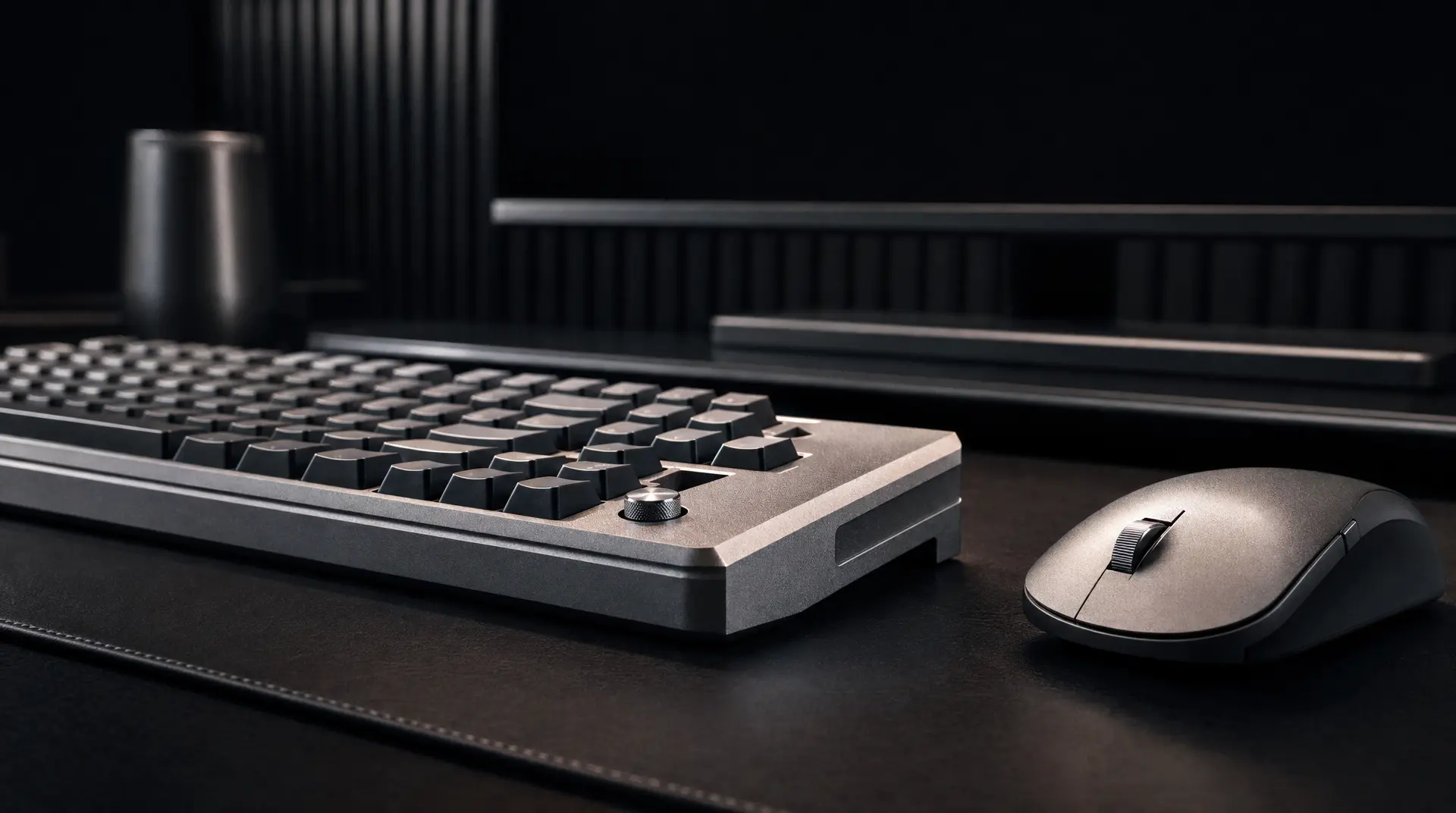 Close-up of a mechanical keyboard and mouse on a desk, evoking tech marketing strategy through polished, brand-ready hardware visuals.