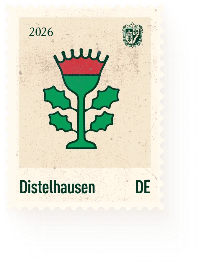 Briefmarkenmotiv Distelhausen 2026 mit Distel-Symbol